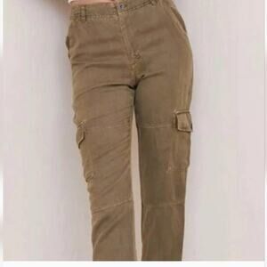 Bella Dahl Rolled Cargo Pocket Linen blend Pant  SZ 32 Granola Girl Breathable